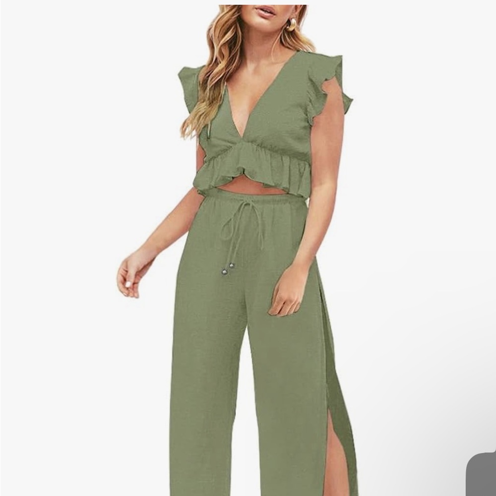 Olive Green Ruffle Top
